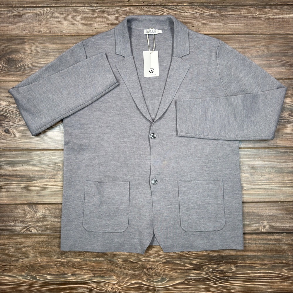 Collars & Co Mens Size Large Luxury Knit Blazer Gray Merino Wool Blend NWT